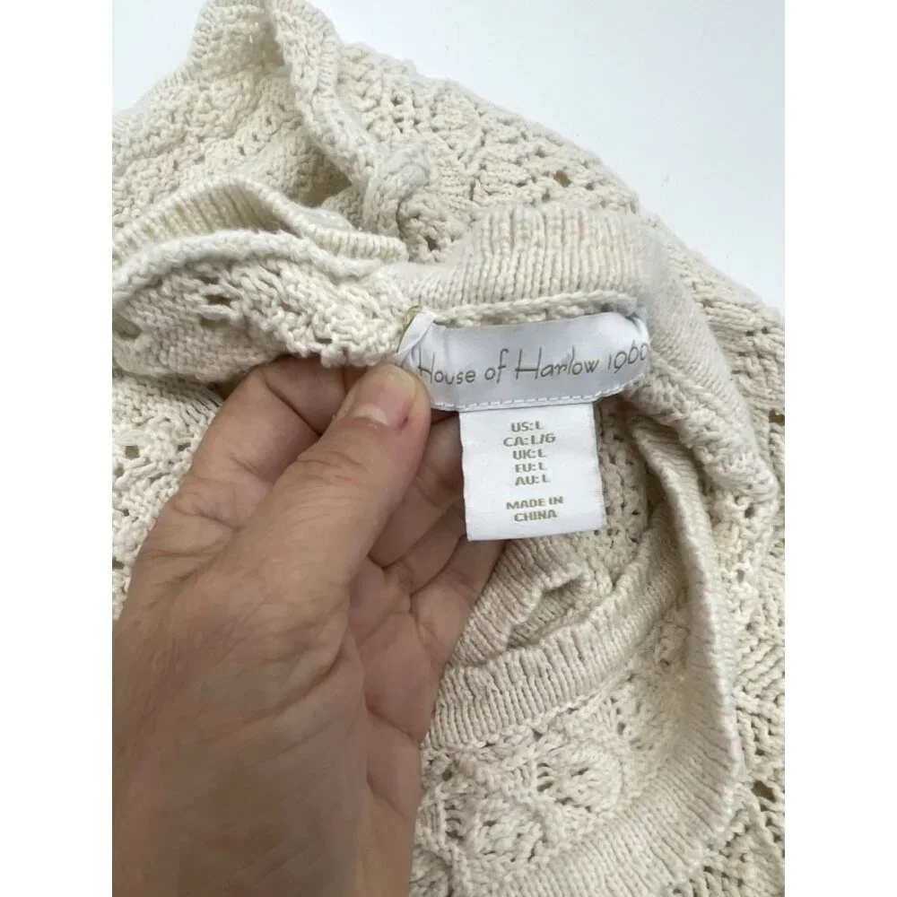 House of‎ Harlow 1960 Revolve Crochet Knit Crop Top L Beige Cotton Boho Hippie